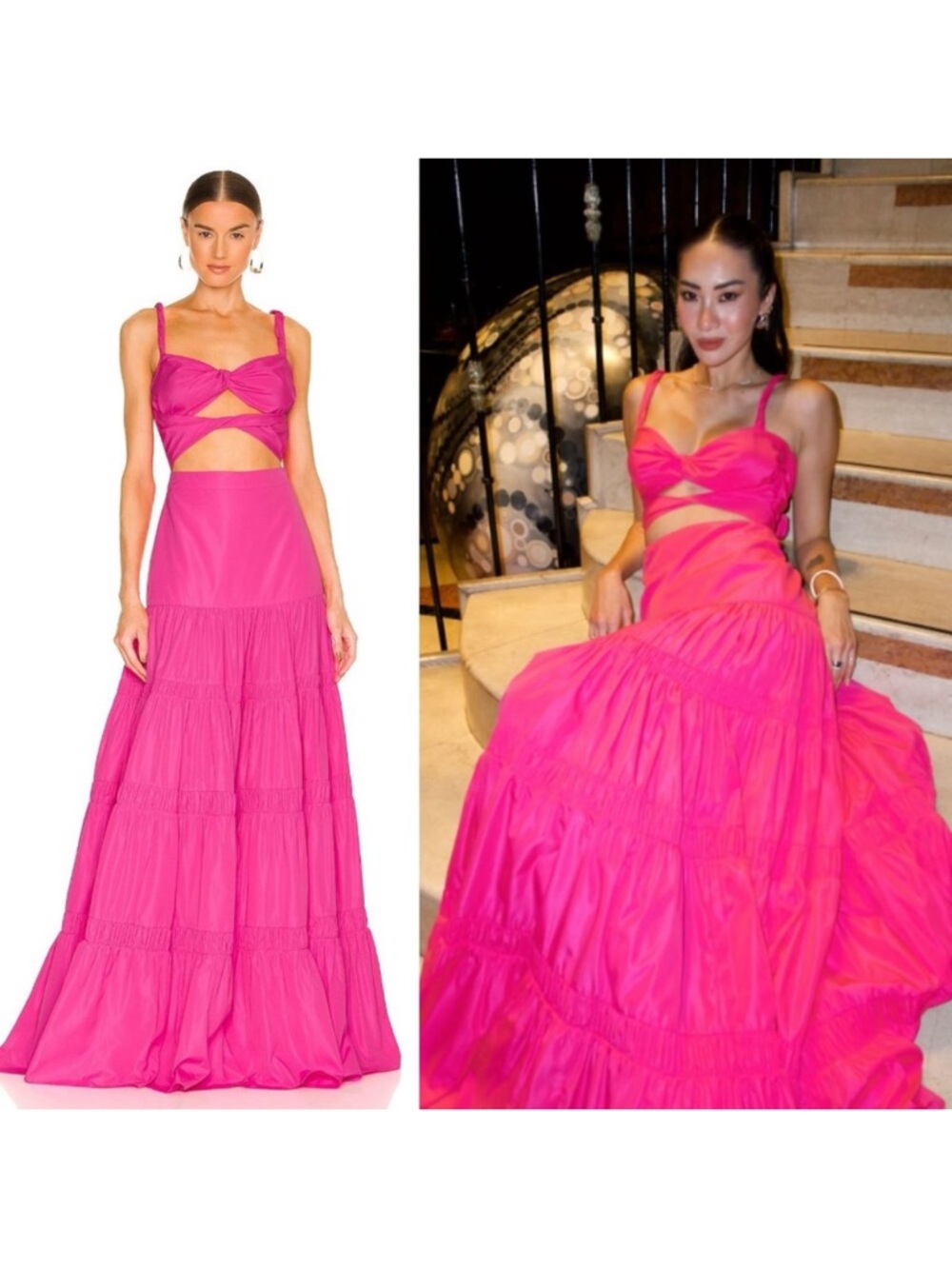Alexis Azalea Maxi Dress Magenta Pink Twist Cutout Tiered Gown M‎ - Picture 3 of 16